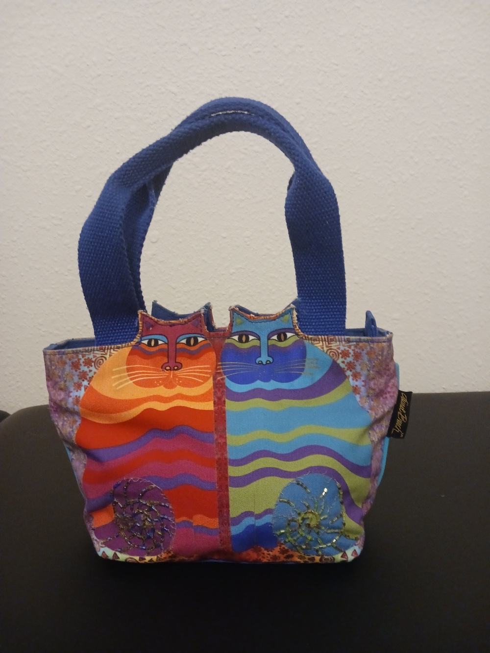 5 For $25! Laurel Burch Colorful Cat Mini Zippered Tote in Blue, Orange, Purple